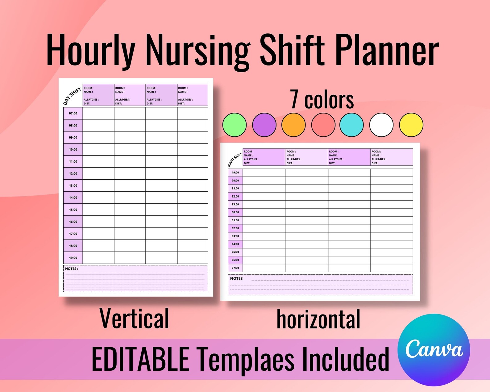 Hourly Nursing Shift Planner, 4 Patient Medication and Todo Planner