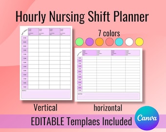 Editable Nursing Shift Planner: Hourly Schedule for 4 Patients, A4, US Letter