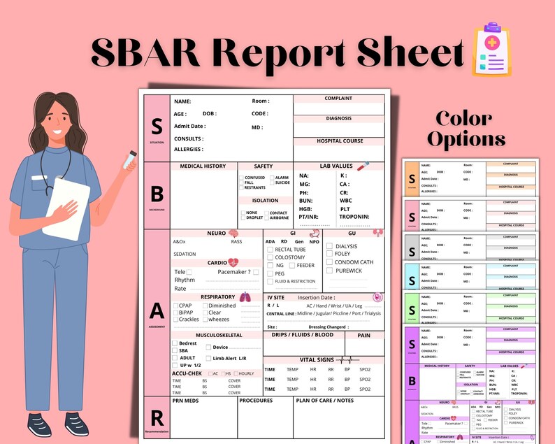 SBAR Nursing Report Sheet, Printable Nurse Student SBAR Report Sheet