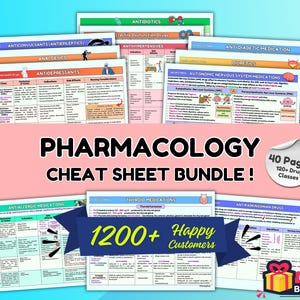 Pharmacology Cheat Sheet Bundle, Nursing Notes Study Guide | 120+ Drug Classes | Cardiac, Psych, Immune, Endocrine Medications, & MUCH MORE