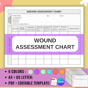 Wound Assessment Chart for Nurses and Caregivers | Patient Skin Care Form | Printable PDF and Editable Templates