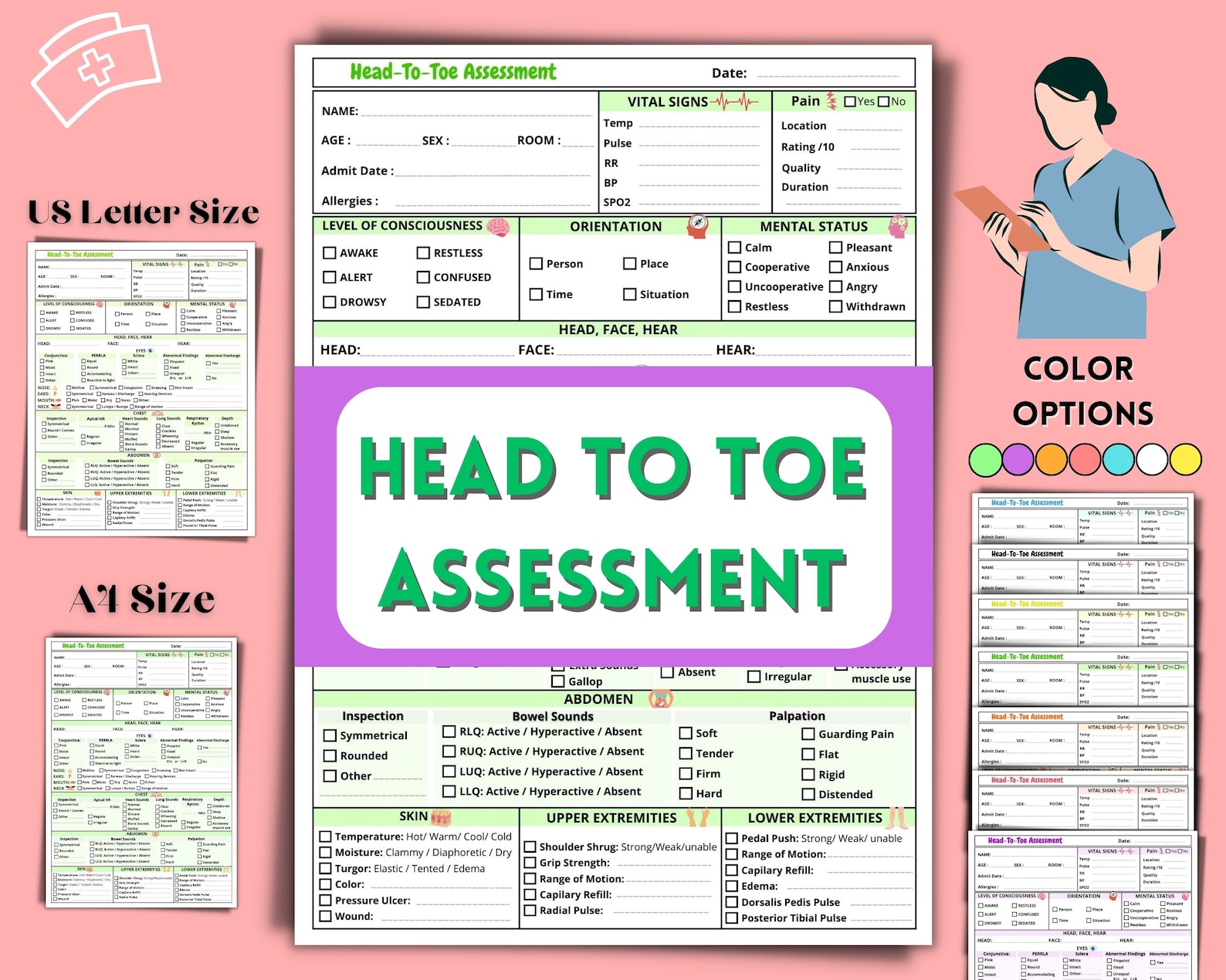 Head-to-toe Assessment Template/checklist | Health Assessment Cheat ...