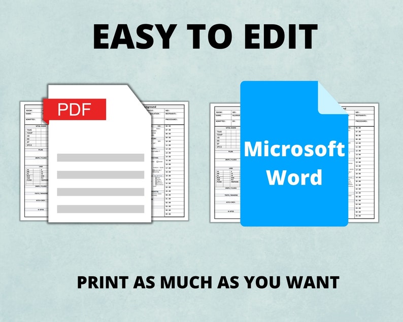 May include: Image features two document icons, one labeled "PDF" in red and the other "Microsoft Word" in blue, each superimposed over a form. The text "EASY TO EDIT" and "PRINT AS MUCH AS YOU WANT" are displayed in black.