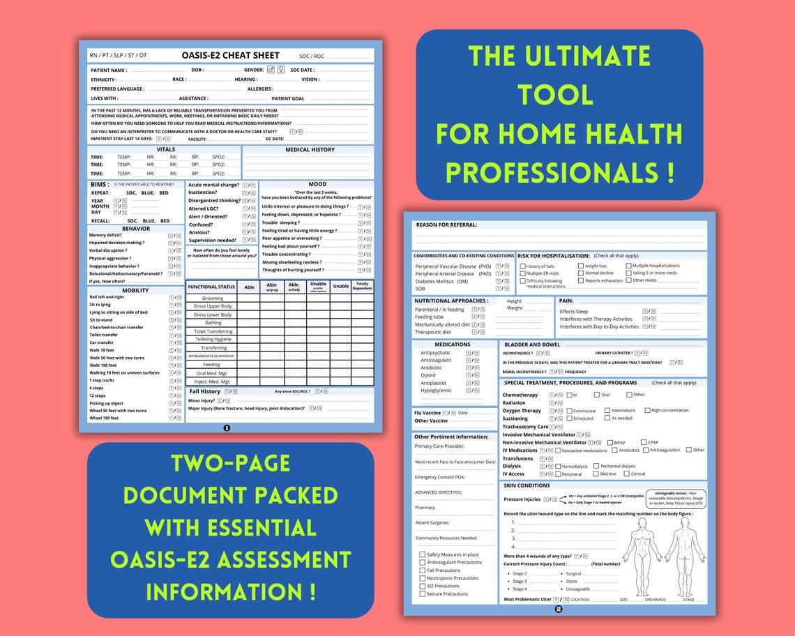 OASIS E Cheat Sheet | Home Health Nurse Start of Care SOC Templates - Etsy