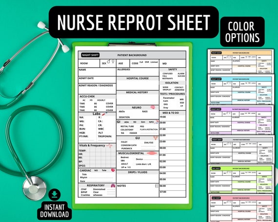 Printable Nursing Report Sheet Day and Night Shift Single - Etsy
