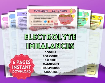 Electrolyte Imbalances Study Guide: Nursing School Notes (PDF Digital Download) NCLEX