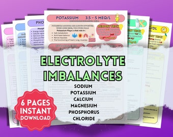 Electrolyte Imbalances Study Guide | Nursing Notes | 6 Pages PDF Digital Download | Nursing School Study Guides | NCLEX