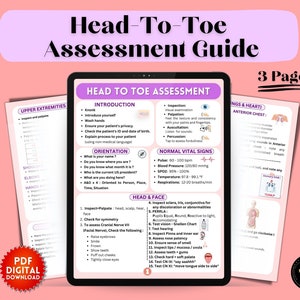 Head-To-Toe Assessment Study Guide | Health Assessment Class | Nursing Students | Nursing Study Sheets | NCLEX