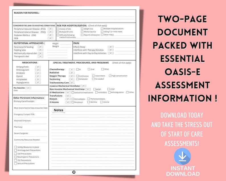 OASIS E Cheat Sheet Start of Care Template OASIS Home Health Nurse OASIS E Cheat Sheet Start of Care Template OASIS Home Health Nurse