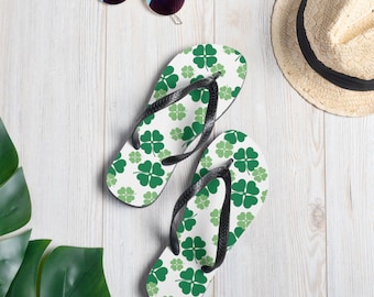 Clover Print Flip-Flops, Rubber Sole Summer Slippers