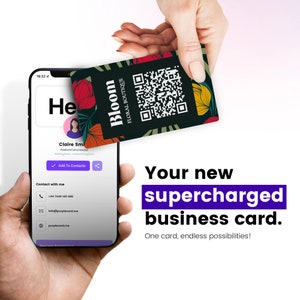 Wizytówka inteligentna z motywem kwiatowym, Wizytówka butikowa, Wizytówka kobieca, Prosta wizytówka z kodem QR, Bezkontaktowa inteligentna wizytówka NFC