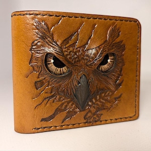 Eulen Brieftasche, Leder Brieftasche, Handgefertigte Brieftasche, Punzierte Leder Brieftasche, Herren Leder Brieftasche, Geschenk für Ihn, Einzigartige Brieftasche, Personalisierte Brieftasche