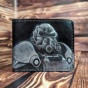 Fallout, Armadura de poder, Fallout 4, Cartera hecha a mano, Cartera tallada, Cartera plegable, Cartera de cuero repujado, Cartera de hombre, Regalo para un hombre