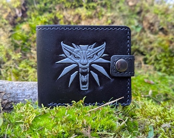 Handmade The Witcher Leather Wallet, Embossed Emblem