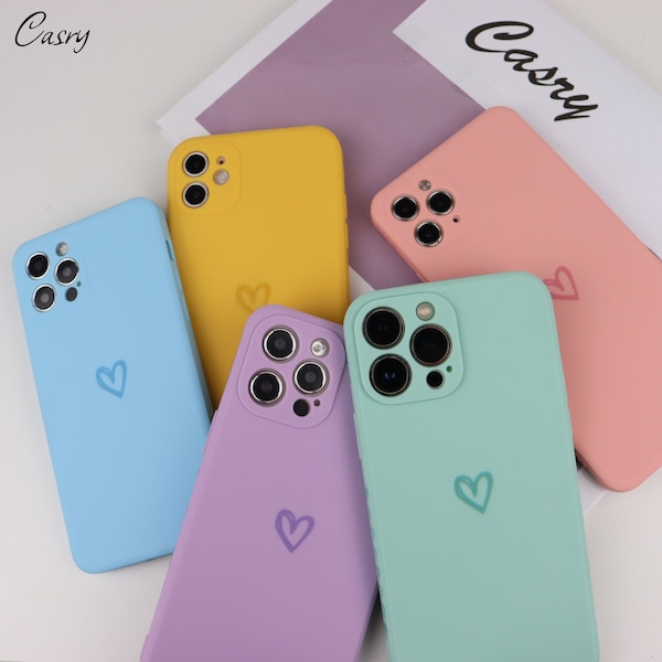 Jolie coque de téléphone imprimée coeur couleur pastel pour iPhone 14, 13 12 11 Pro Max, 12 coque Mini XR, iPhone XS Max, iPhone 7 8 Plus, coque pour iPhone SE