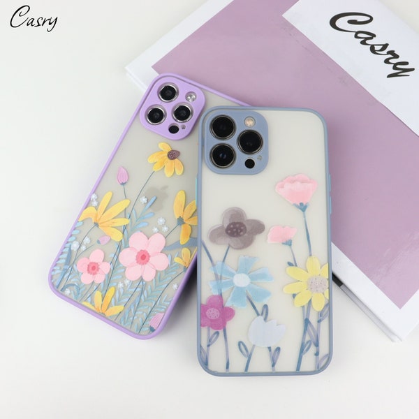 Cute Lavender Flower Floral Matte Frosted for iPhone 14 13 12 11 Pro Max case 12 Mini XR case iPhone XS Max iPhone 7 8 Plus iPhone SE Case