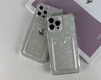 Holographic Heart Translucent Phone Case for iPhone 15 14 13 12 11 Pro Max case 12 Mini XR case iPhone XS Max iPhone 7 8 Plus iPhone SE Case