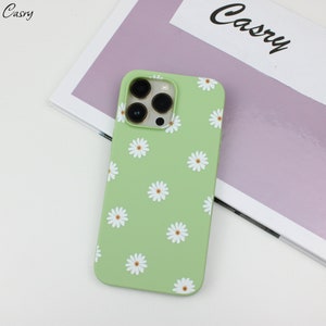 Coque de portable marguerite art floral marguerite pour iPhone 15 14 13 12 11 Pro Max, 14 13 12 11 pro 13,12 mini, 6,7,8,XR, X,XS Max, 14,6,7,8 Plus iPhone SE Vert