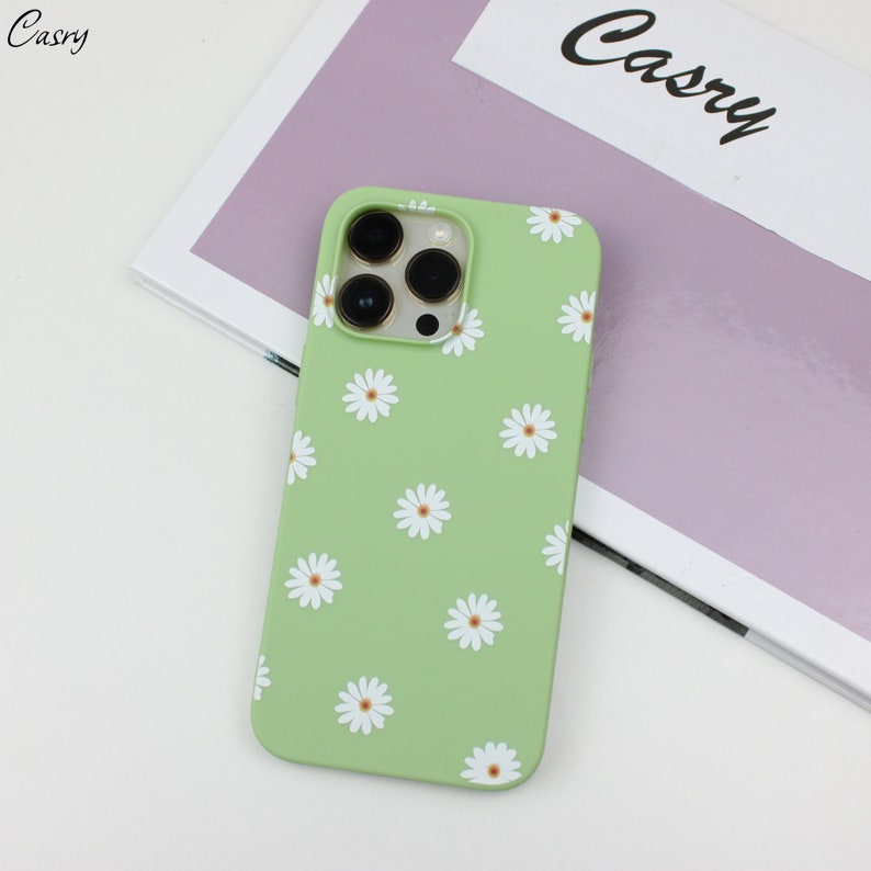 Daisy Floral Art Daisy Phone Case for iPhone 15 14 13 12 11 Pro Max,14 13 12 11 pro 13,12 mini ,6,7,8,XR ,X,XS Max, 14,6,7,8 Plus iPhone SE Zielony