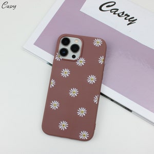 Coque de portable marguerite art floral marguerite pour iPhone 15 14 13 12 11 Pro Max, 14 13 12 11 pro 13,12 mini, 6,7,8,XR, X,XS Max, 14,6,7,8 Plus iPhone SE Marron