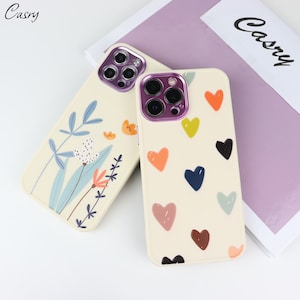 Cute Heart Floral Purple Phone Case for iPhone 15 14 13 12 11 Pro Max case 12 Mini XR case iPhone XS Max iPhone 7 8 Plus iPhone SE Case