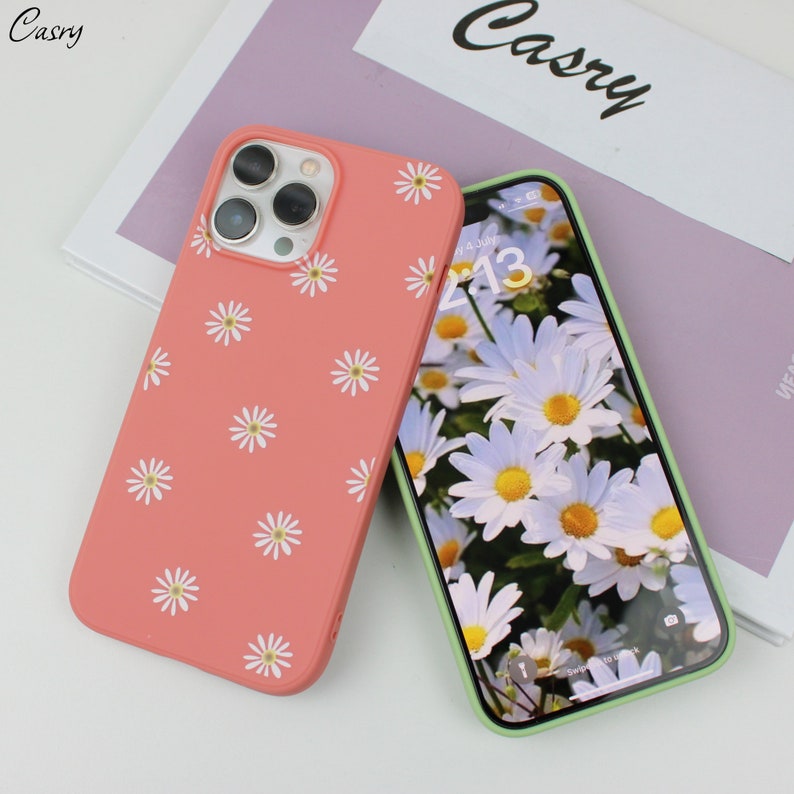 Daisy Floral Art Daisy Phone Case for iPhone 15 14 13 12 11 Pro Max,14 13 12 11 pro 13,12 mini ,6,7,8,XR ,X,XS Max, 14,6,7,8 Plus iPhone SE Różowy