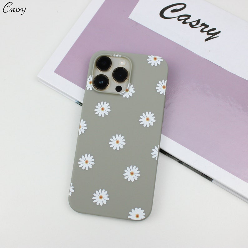 Daisy Floral Art Daisy Phone Case for iPhone 15 14 13 12 11 Pro Max,14 13 12 11 pro 13,12 mini ,6,7,8,XR ,X,XS Max, 14,6,7,8 Plus iPhone SE Szary