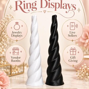 3D Printed Unicorn Ring Cone | Twisted Jewelry Display Stand (Multiple Colors)