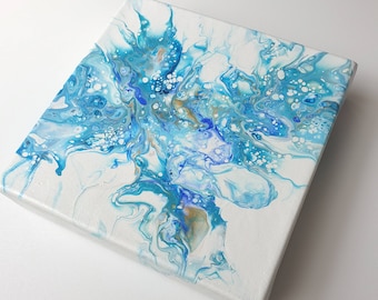 Ocean Froth / Original Acrylbild auf Leinwand / Acrylic Pouring / Fluid Art / Acrylgießen/ 20 x 20 x 4,5 cm