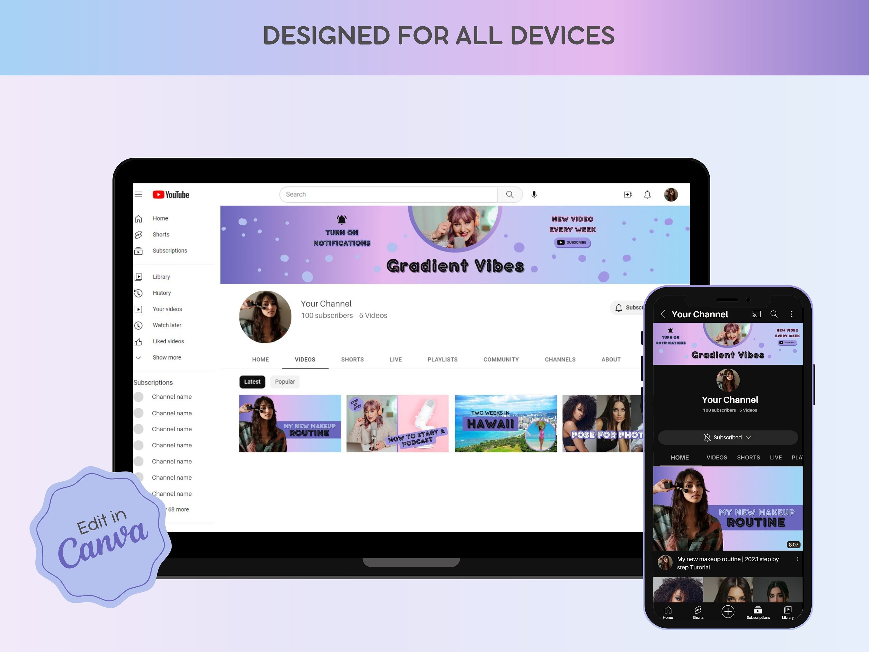 Youtube Banner, Intro, Outro & Thumbnail, Pastel Youtube Branding Kit ...