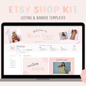 Etsy Shop Banner Templates, Pastel Etsy Shop Branding Kit, Editable Canva Mockup Templates, Etsy Shop Kit, Modern Etsy Store Banner Bundle