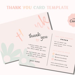 Tarjeta de agradecimiento empresarial imprimible, plantilla editable de tarjeta de agradecimiento para pequeñas empresas, prospecto de paquete moderno, tarjeta de agradecimiento por su compra