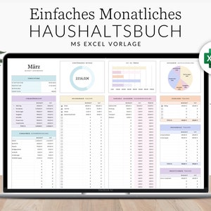 Simple household book Microsoft Excel German, asset planner, income tracker, expense tracker, Excel budget template, monthly planner