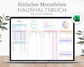 Einfaches Haushaltsbuch Microsoft Excel DEUTSCH, Vermögensplaner, Einnahmen Tracker, Ausgabentracker, Excel Budget Vorlage, Monatsplaner