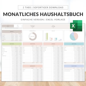 月間予算 Excel ドイツ語、ウェルス プランナー、収入トラッカー、支出トラッカー、Excel 予算ドイツ語、Excel テンプレート、月間プランナー