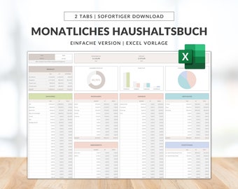 Monthly budget Excel German, asset planner, income tracker, expense tracker, Excel budget German, Excel templates, monthly planner