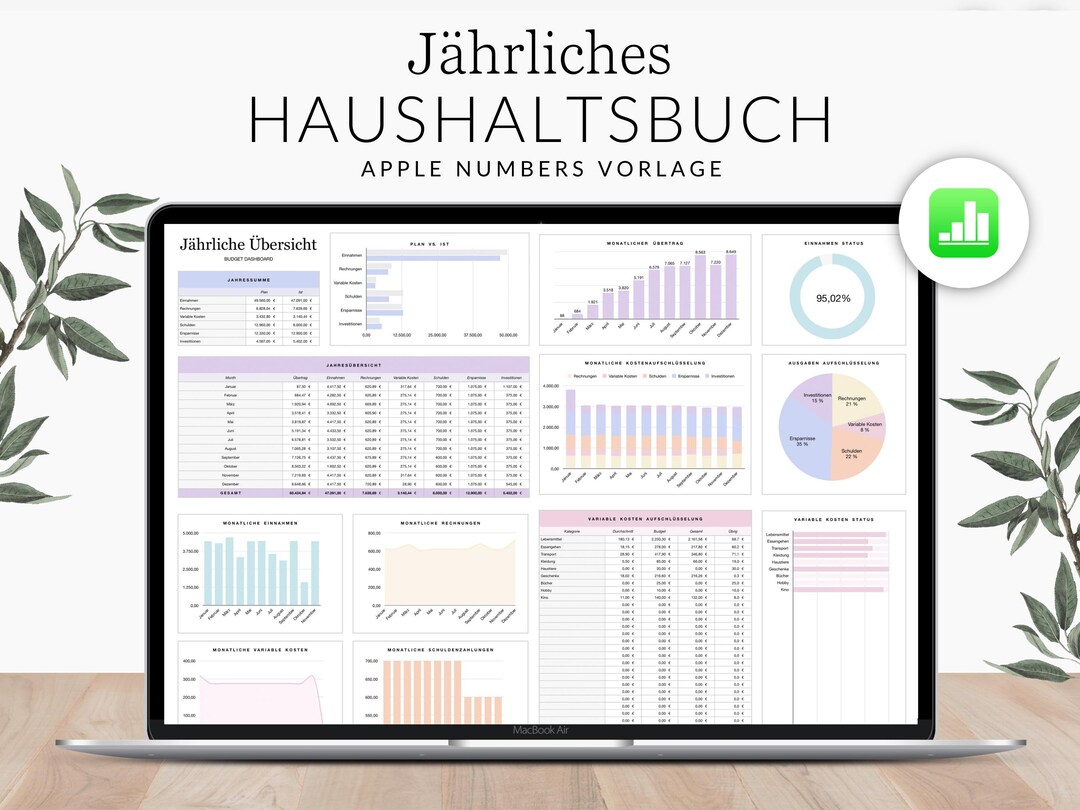 Apple Numbers Annual Budget Template GERMAN for Mac, iPad and Iphone ...