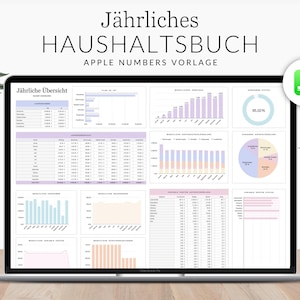 Jahreshaushalt Apple Numbers DEUTSCH, Vermögensplaner, Einnahmen Tracker, Ausgabentracker, Haushaltsbuch für Mac und iPad, Monatsplaner