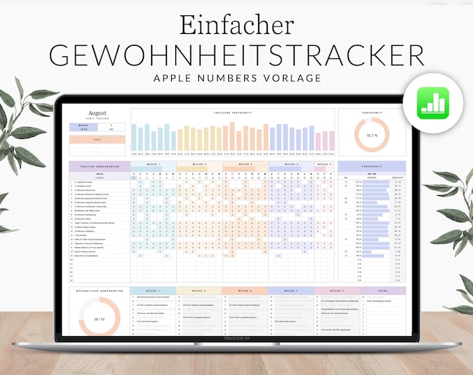 Habit Tracker iPad GERMAN, Apple Numbers Spreadsheet, Goal planner digital, Routine and procedures, iOS Task Management Mac