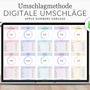 Envelope method tracker Apple Numbers German, income expenses table, financial overview iPad, budget book German digital for Mac
