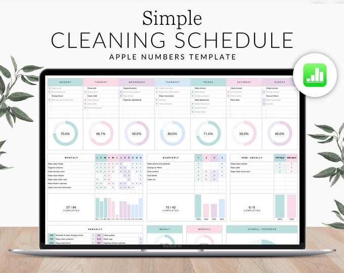 Weekly Monthly House Cleaning Schedule and Checklist Template Apple Numbers, ADHD Editable Deep Cleaning Spreadsheet, Chore List for Adults