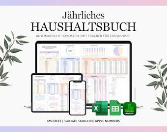 Household Budget Excel Annual Planner | Budget Planner Financial Planner (German) | For Excel, Apple Numbers and Google Sheets