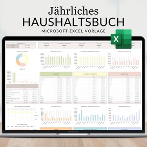Annual budget Excel German, asset planner, income tracker, expense tracker, Excel budget German, Excel templates, monthly planner