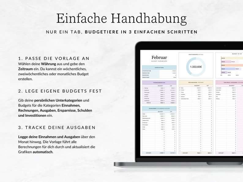 Simple household budget book for Numbers (German version), wealth planner, income tracker, expense tracker, Apple Numbers budget template, monthly planner image 3