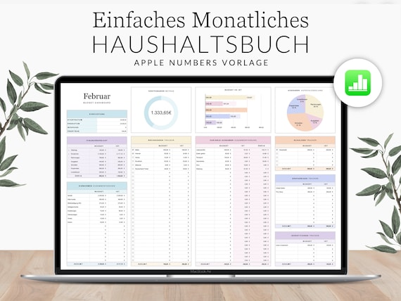 Einfaches Haushaltsbuch Numbers DEUTSCH, Vermögensplaner, Einnahmen Tracker, Ausgabentracker, Apple Numbers Budget Vorlage, Monatsplaner
