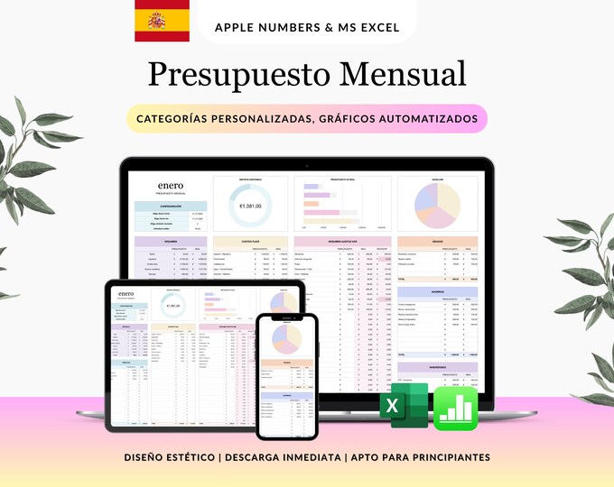 Monthly Budget Template for Mac, iPad and iPhone, Income and Expense Spreadsheet, Simple Budgeting for Beginners, Apple Numbers, MS Excel