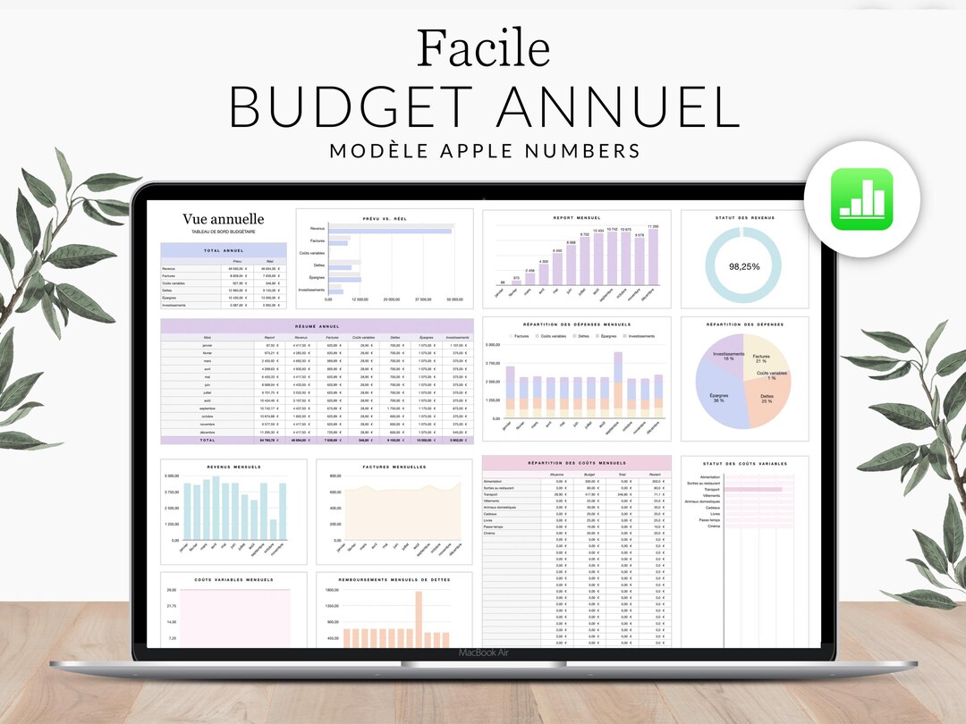 Apple Numbers Annual Budget Template FRENCH for Mac, iPad and Iphone ...