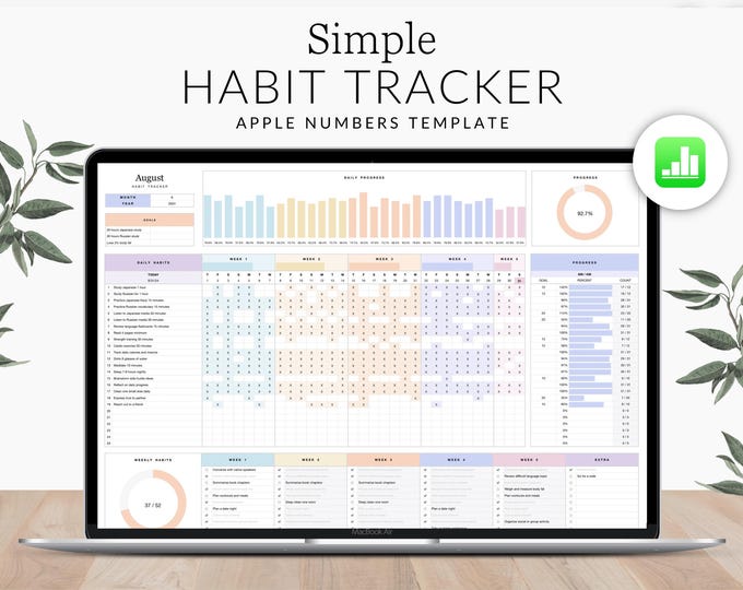 Habit Tracker iPad daily weekly monthly, Apple Numbers Spreadsheet, Goal planner digital, Routine and procedures, iOS Task Management Mac