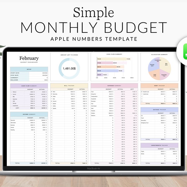 Apple Numbers Budget Template for Mac, iPad and iPhone, Income and Expense Spreadsheet, Simple Budgeting for Beginners