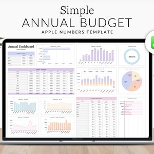 Apple Numbers Annual Budget Template for Mac, iPad and iPhone, Income and Expense Spreadsheet, Simple Budgeting for Beginners